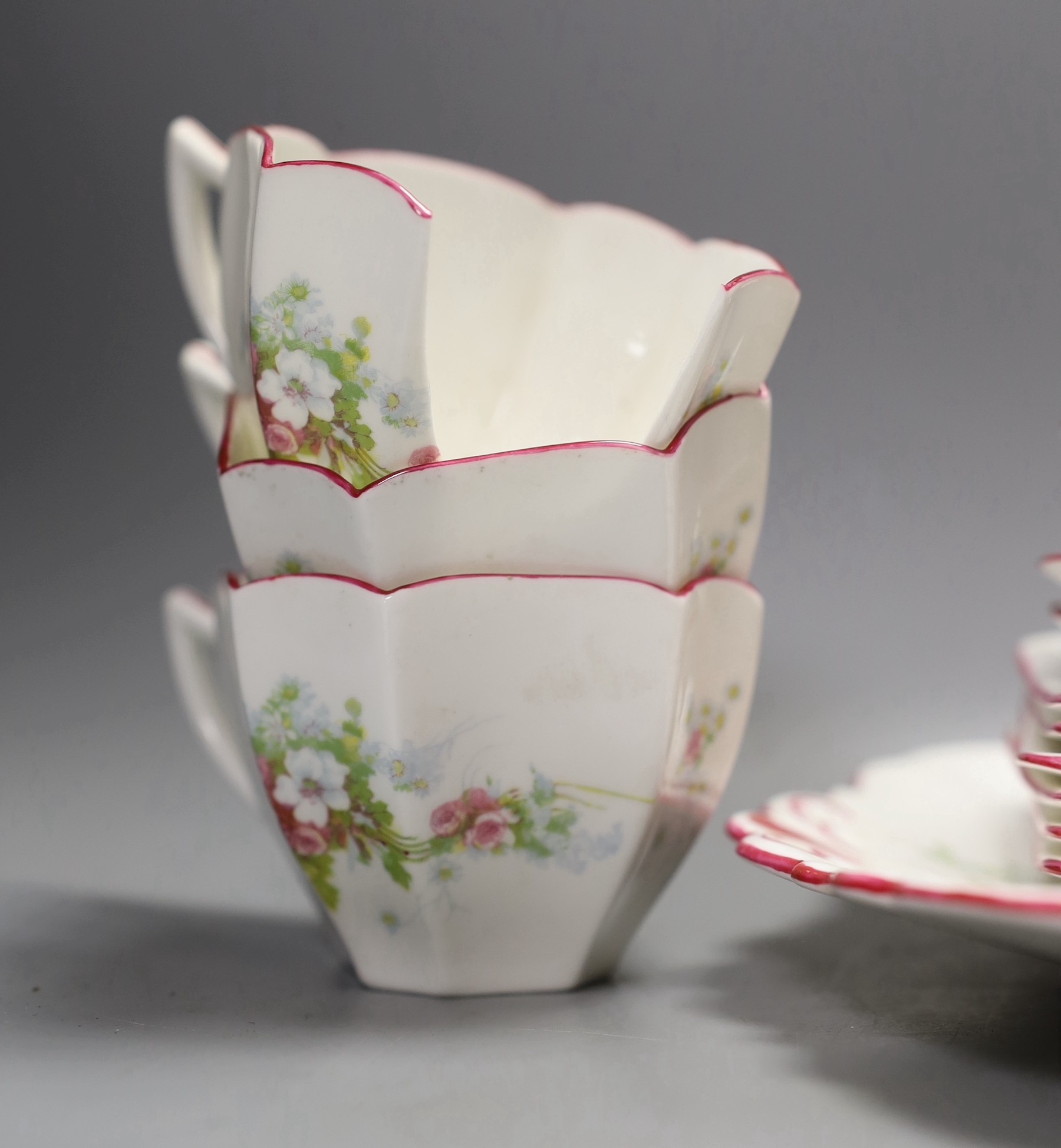 A Shelley Queen Anne shape part tea set, pattern number 52132